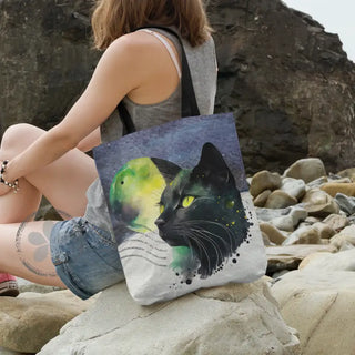 Lina vai kokvilnas auduma maisiņš «Melnais kaķis - domātājs» Auduma maisiņš