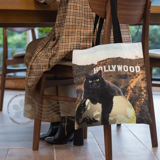Lina vai kokvilnas auduma maisiņš «Melnais kaķis - Holivudā» Auduma maisiņš