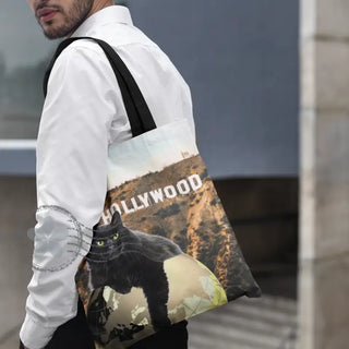 Lina vai kokvilnas auduma maisiņš «Melnais kaķis - Holivudā» Auduma maisiņš