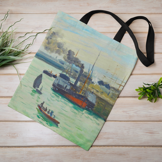 Lina vai kokvilnas auduma maisiņš «View Of A Port» | Kolekcija «Claude Monet»