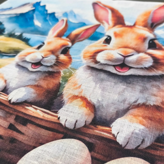 Lina dvielis - galda dekors | Zaķu ģimenes pikniks